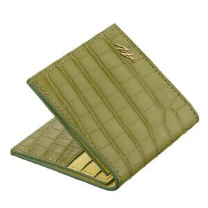 Luxury Alligator Leather Wallet – Handmade Slim Minimalist Pale Olive Wallet